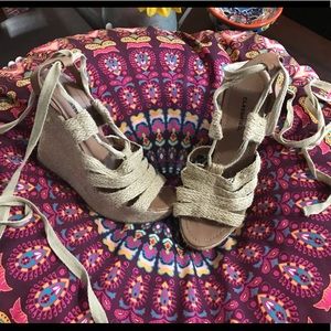 Pre-Loved lace up wedges. City Classifieds size 9